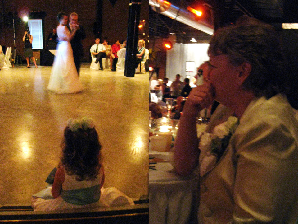 Father Daughter dance.  Oh my gosh!  The song was Stealing Cinderella by Chuck Wicks...LOOK IT UP AND LISTEN TO IT!!!  Oh my goodness, we were all bawling our eyes out!  Look at the picture of my mom- she was a mess during this song :)  Ellie serisouly sat on those steps and watched my dad and Kaitlin dance through the whole song.  Such a cute picture!!!  Ellie kept telling everyone she was getting married to her daddy :)