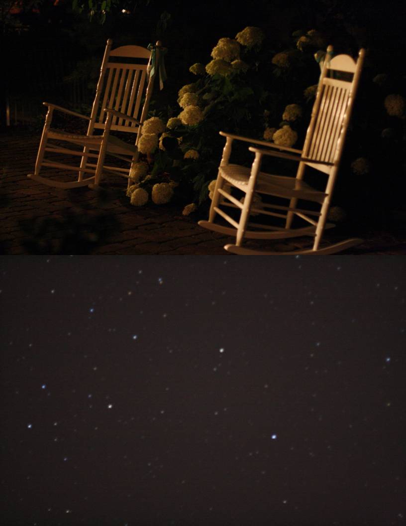 I thought the rocking chairs looked pretty by the Hydrangeas.  I think that pictures screams summer night.  Pretty star picture :)